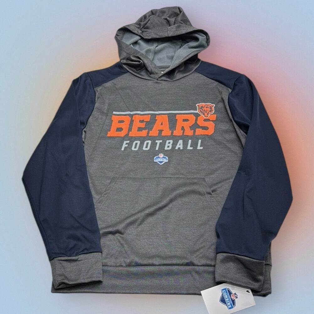 CHICAGO BEARS Men’s Medium Gray and Navy NFL COMBINE Hoodie Sweatshirt